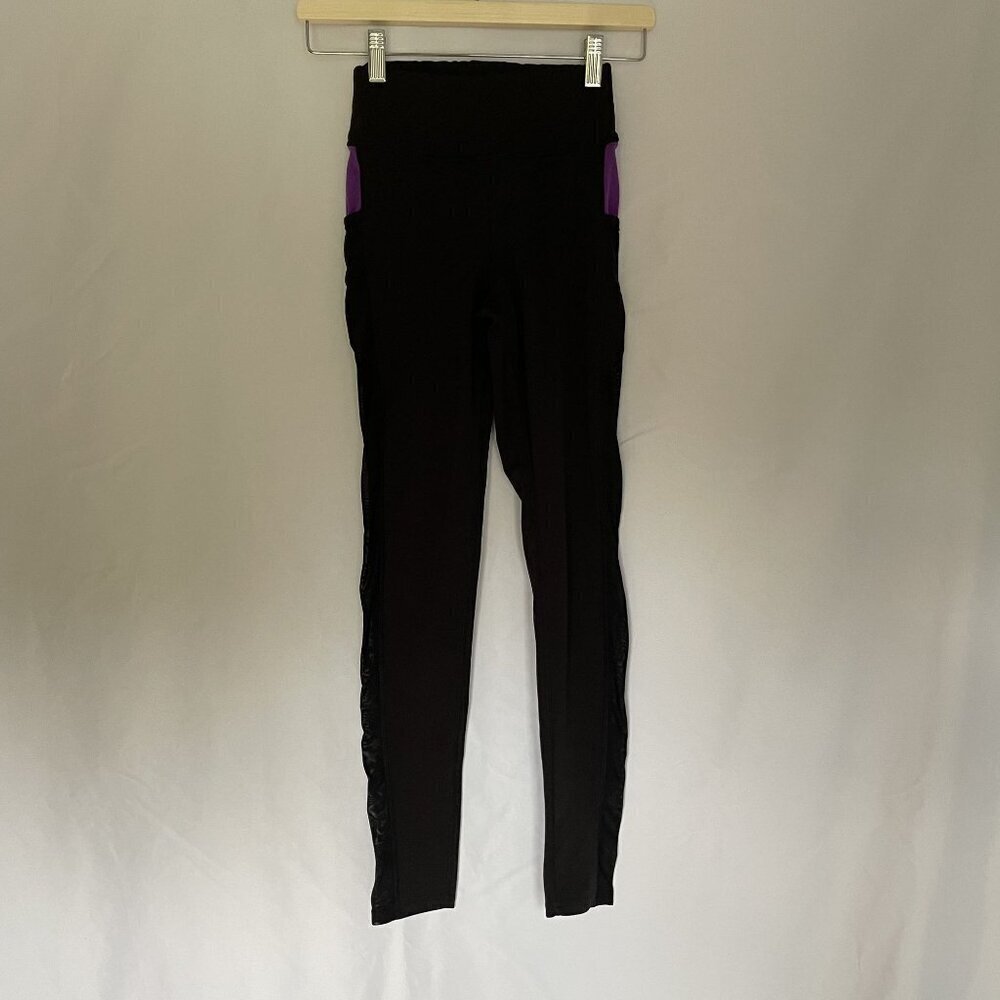 Pop Fit Black & Purple High-Waisted Leggings XS women's athleisure comfortable